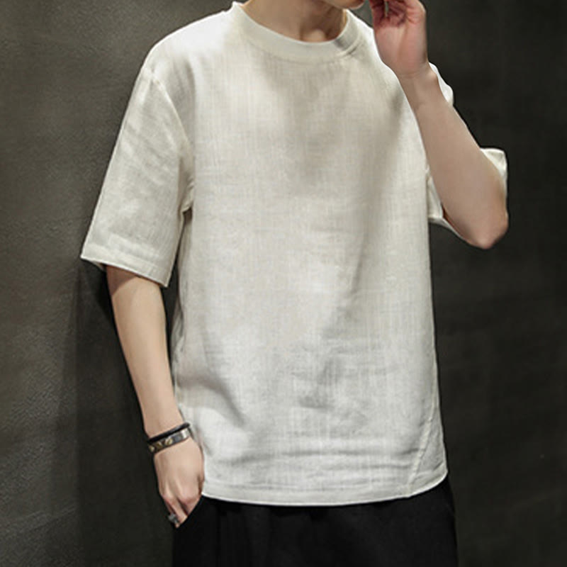 Nimara Ritual Summer Casual Minimalist Solid Crew Neck Linen Men's Short Sleeve T-Shirts