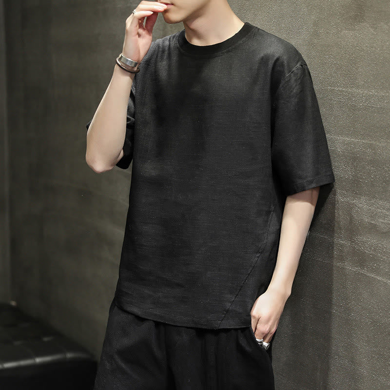 Nimara Ritual Summer Casual Minimalist Solid Crew Neck Linen Men's Short Sleeve T-Shirts