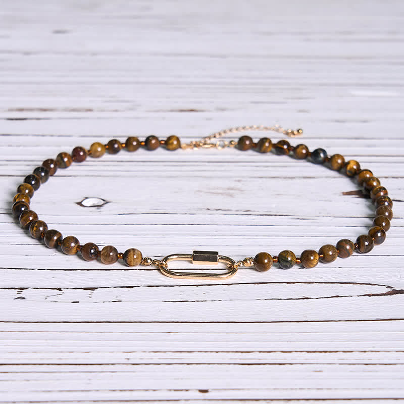 Nimara Ritual Natural Tiger Eye Lock Design Bead Strength Necklace