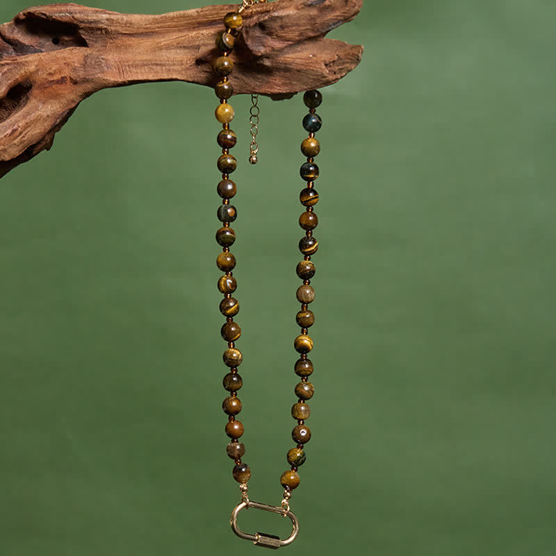 Nimara Ritual Natural Tiger Eye Lock Design Bead Strength Necklace