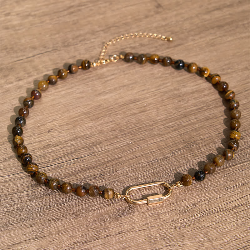 Nimara Ritual Natural Tiger Eye Lock Design Bead Strength Necklace