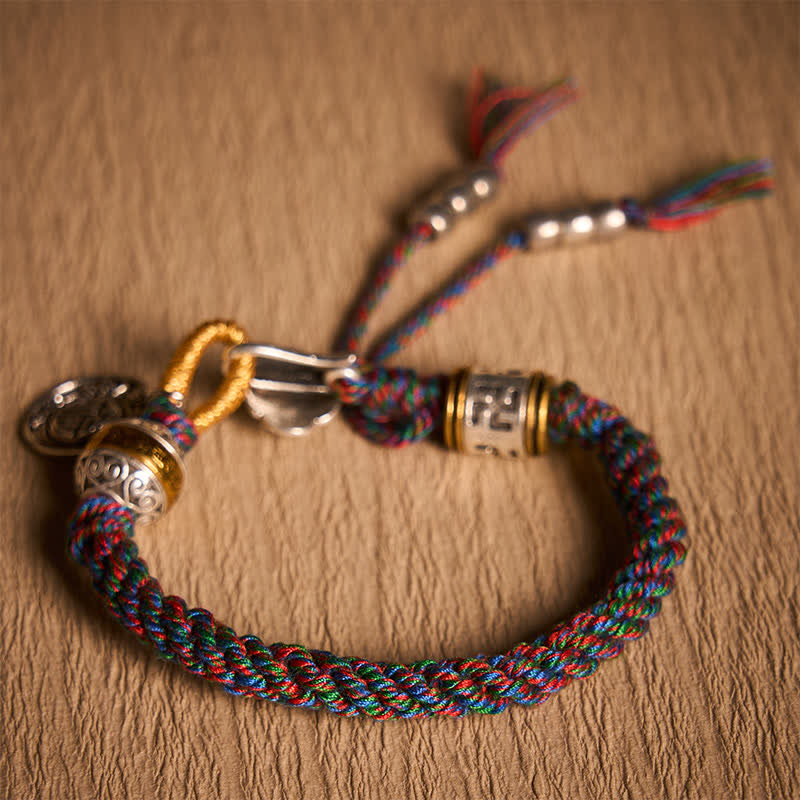 Nimara Ritual Fu Character Swastika Om Mani Padme Hum Braided Rope Luck Bracelet