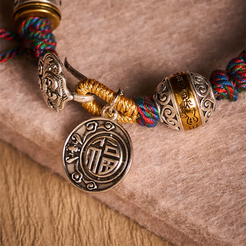 Nimara Ritual Fu Character Swastika Om Mani Padme Hum Braided Rope Luck Bracelet