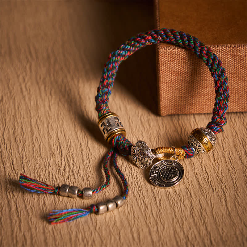 Nimara Ritual Fu Character Swastika Om Mani Padme Hum Braided Rope Luck Bracelet