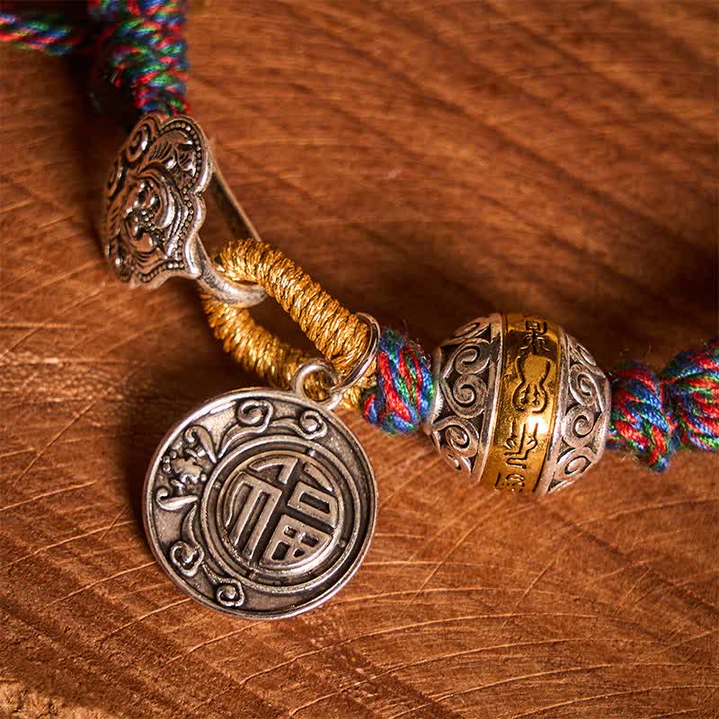 Nimara Ritual Fu Character Swastika Om Mani Padme Hum Braided Rope Luck Bracelet