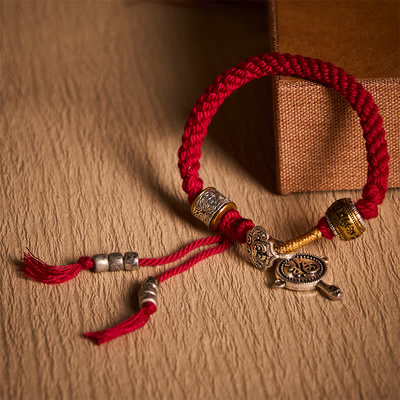 Nimara Ritual Fu Character Swastika Om Mani Padme Hum Braided Rope Luck Bracelet