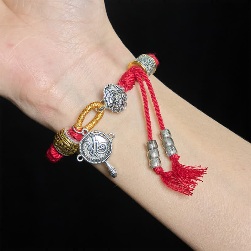 Nimara Ritual Fu Character Swastika Om Mani Padme Hum Braided Rope Luck Bracelet