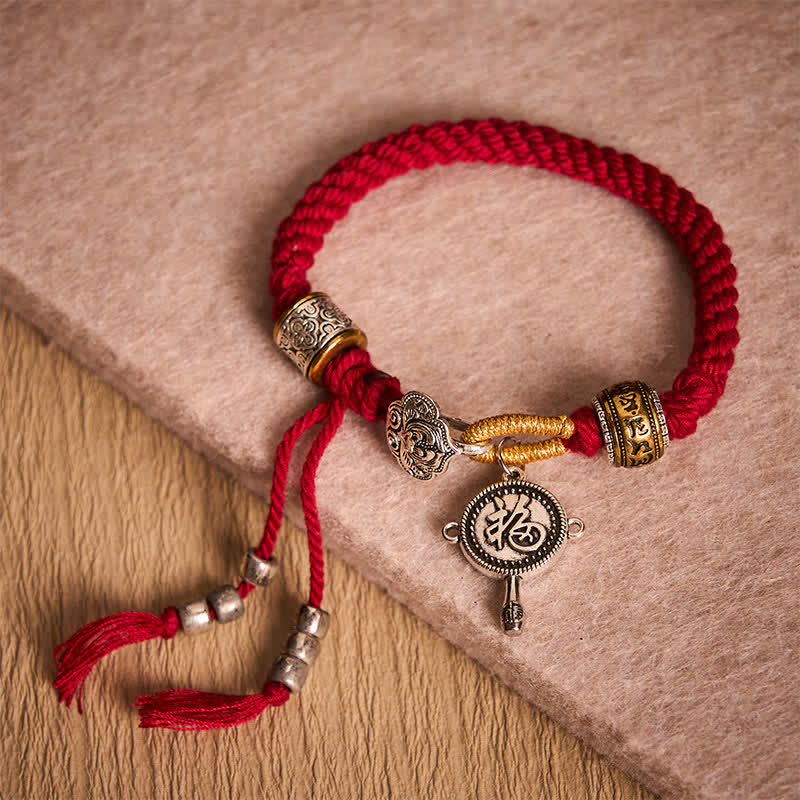 Nimara Ritual Fu Character Swastika Om Mani Padme Hum Braided Rope Luck Bracelet