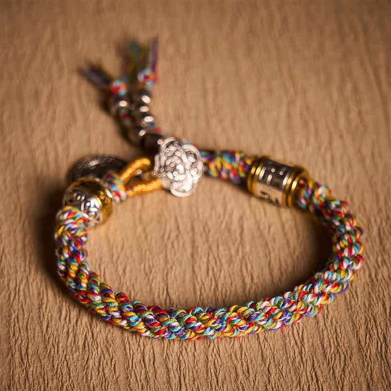 Nimara Ritual Fu Character Swastika Om Mani Padme Hum Braided Rope Luck Bracelet
