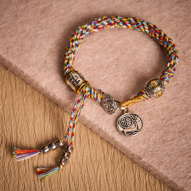 Nimara Ritual Fu Character Swastika Om Mani Padme Hum Braided Rope Luck Bracelet
