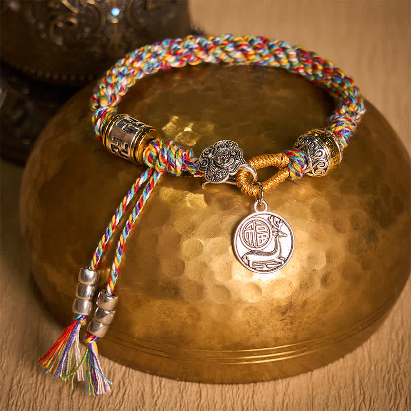 Nimara Ritual Fu Character Swastika Om Mani Padme Hum Braided Rope Luck Bracelet