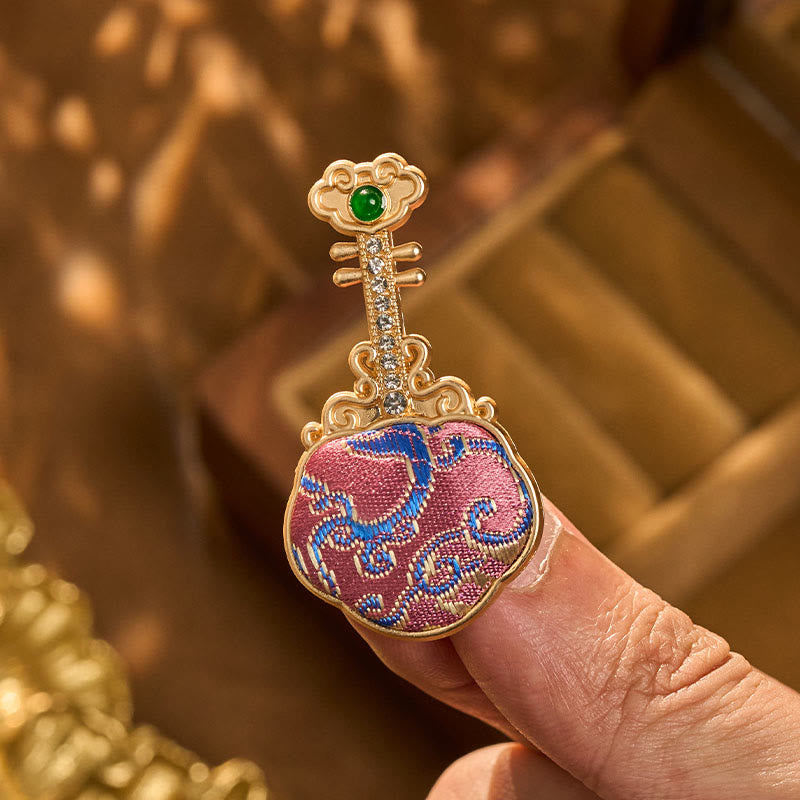 Nimara Ritual Song Brocade Handmade Purple Pipa-shaped Energy Brooch