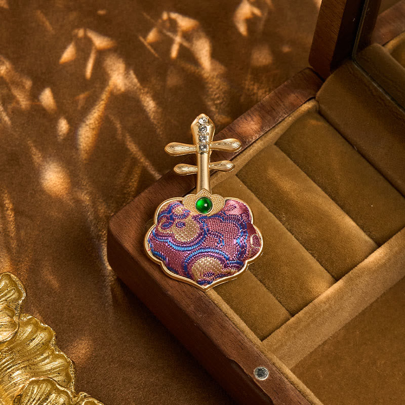 Nimara Ritual Song Brocade Handmade Purple Pipa-shaped Energy Brooch