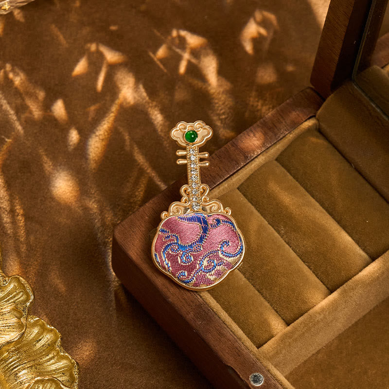 Nimara Ritual Song Brocade Handmade Purple Pipa-shaped Energy Brooch