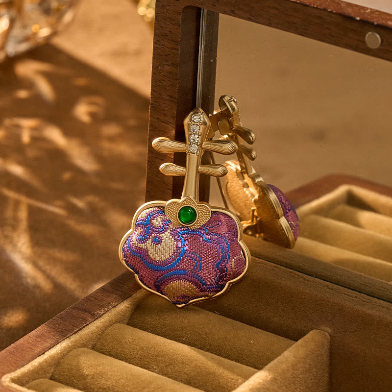 Nimara Ritual Song Brocade Handmade Purple Pipa-shaped Energy Brooch