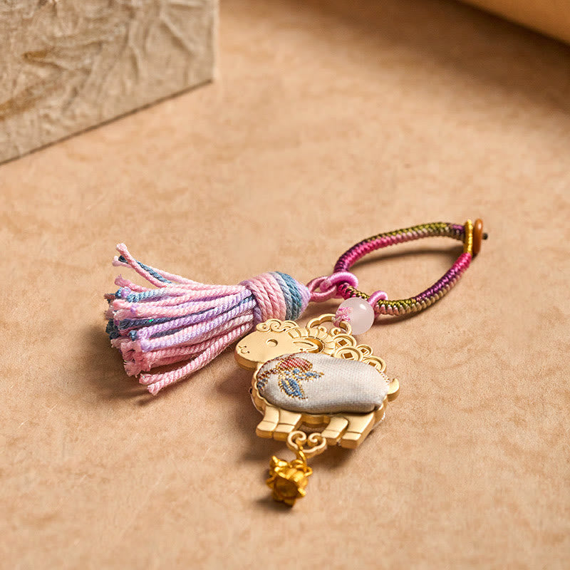 Nimara Ritual Song Brocade Handmade Chinese Zodiac Luck Tassel Keychain