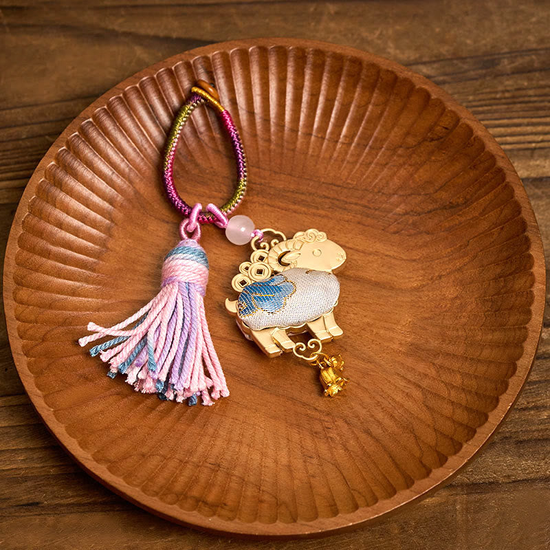 Nimara Ritual Song Brocade Handmade Chinese Zodiac Luck Tassel Keychain