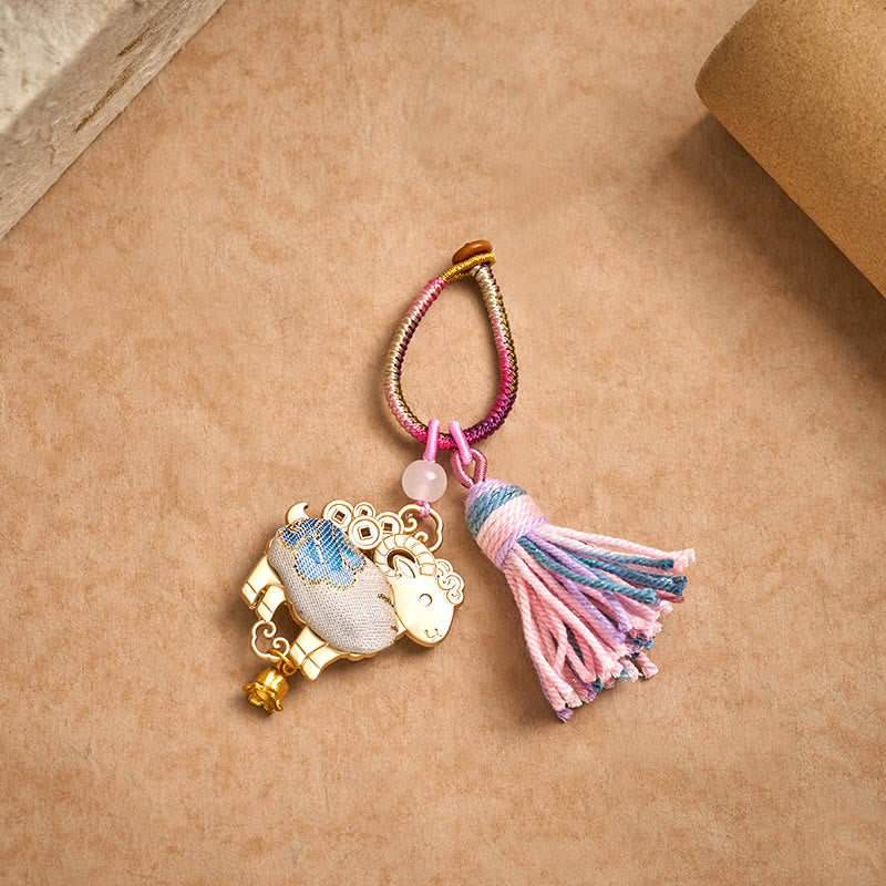 Nimara Ritual Song Brocade Handmade Chinese Zodiac Luck Tassel Keychain