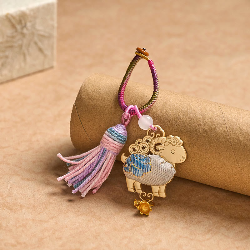 Nimara Ritual Song Brocade Handmade Chinese Zodiac Luck Tassel Keychain