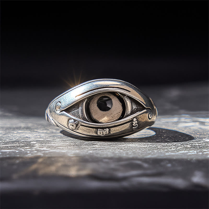 Blessing and Power Copper Dzi Beads Evil Eye Adjustable Ring