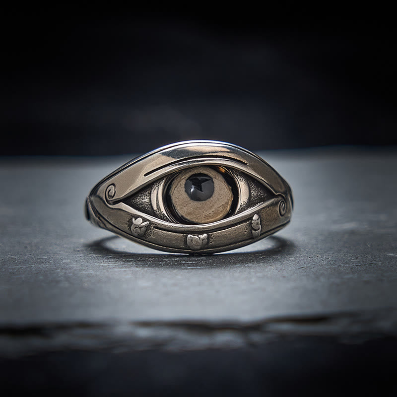 Blessing and Power Copper Dzi Beads Evil Eye Adjustable Ring