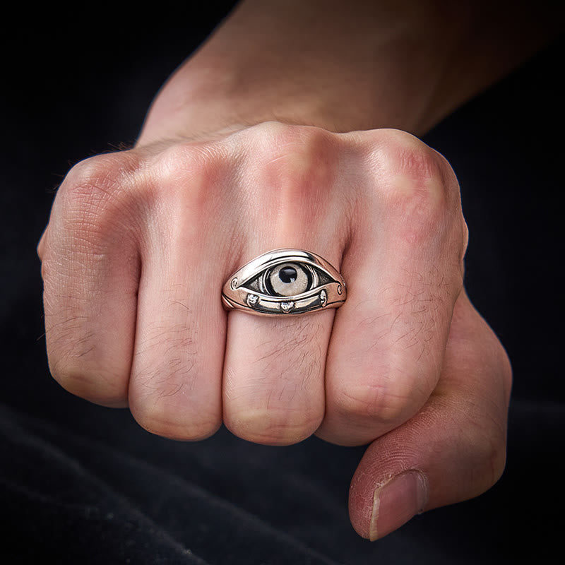 Blessing and Power Copper Dzi Beads Evil Eye Adjustable Ring