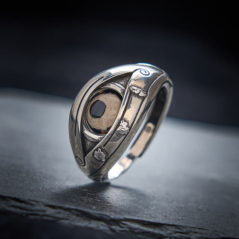 Blessing and Power Copper Dzi Beads Evil Eye Adjustable Ring
