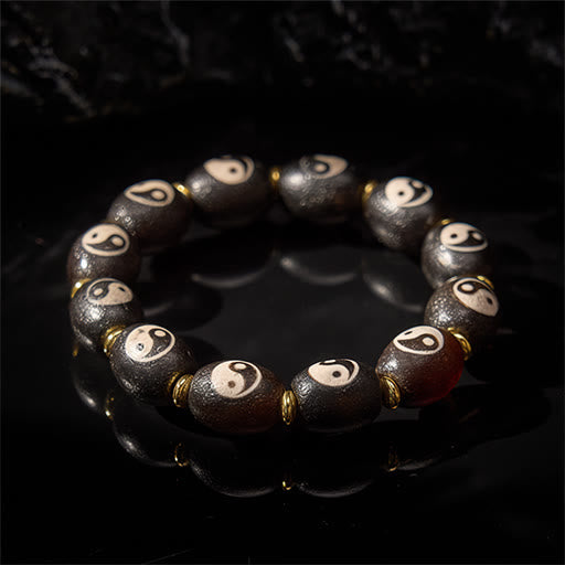 Nimara Ritual Tibetan Dzi Bead Agate Yin Yang Symbol Protection Bracelet