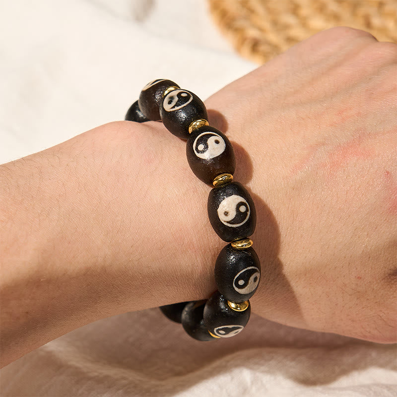 Nimara Ritual Tibetan Dzi Bead Agate Yin Yang Symbol Protection Bracelet