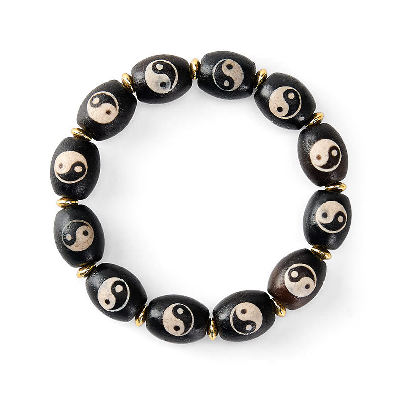 Nimara Ritual Tibetan Dzi Bead Agate Yin Yang Symbol Protection Bracelet