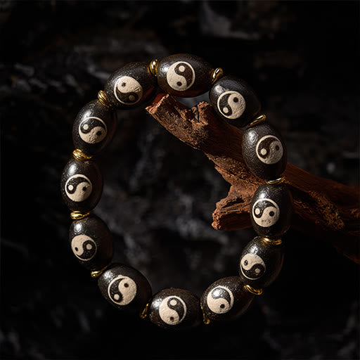 Nimara Ritual Tibetan Dzi Bead Agate Yin Yang Symbol Protection Bracelet