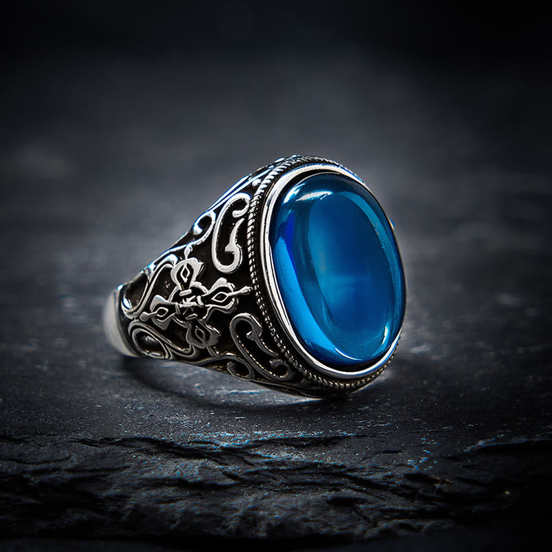 Optimism and Creative Blue Chalcedony Copper Adjustable Ring