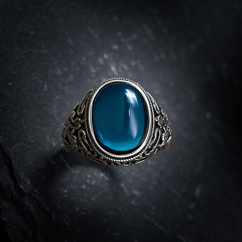 Optimism and Creative Blue Chalcedony Copper Adjustable Ring