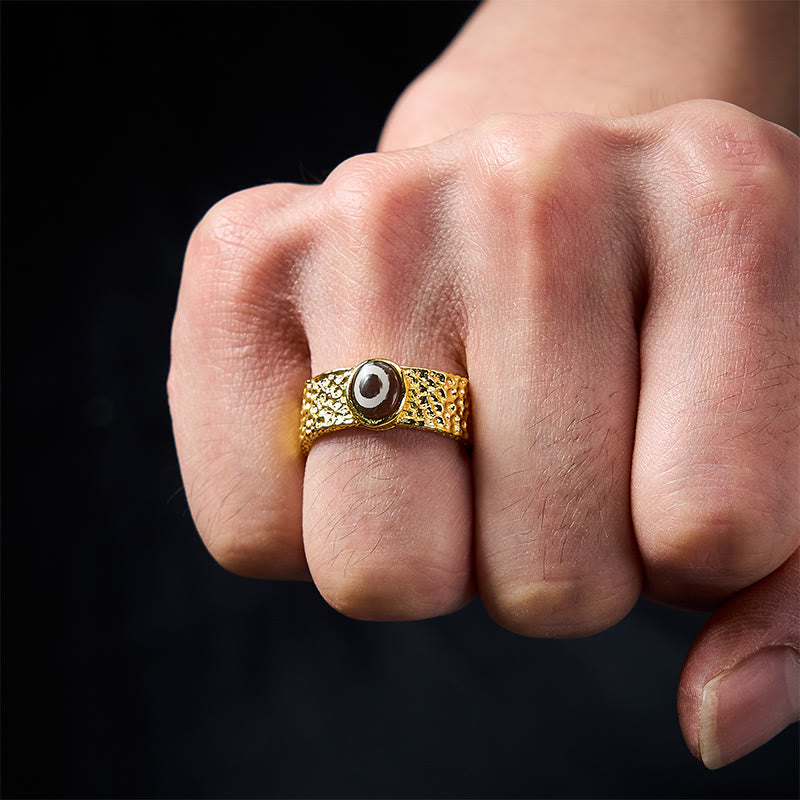 Nimara Ritual Dzi Beads Copper Brass Wealth Ring