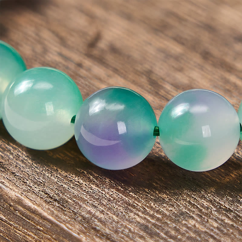 Nimara Ritual White Chalcedony Emotional Balance Blue Floral Round Bead Bracelet
