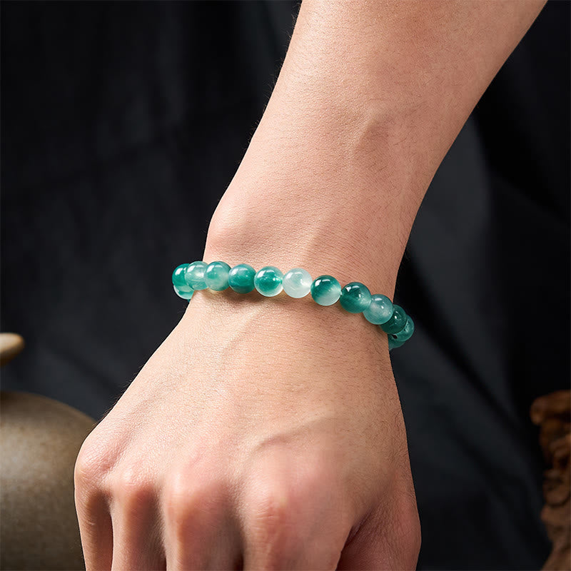Nimara Ritual White Chalcedony Emotional Balance Blue Floral Round Bead Bracelet