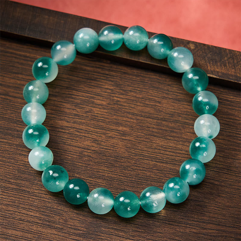 Nimara Ritual White Chalcedony Emotional Balance Blue Floral Round Bead Bracelet