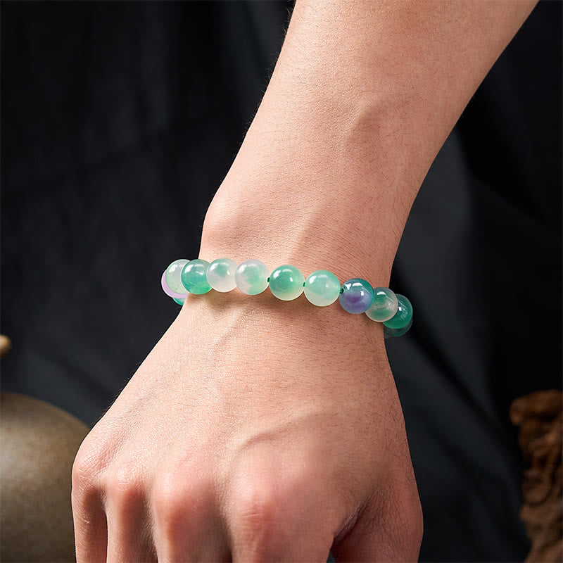 Nimara Ritual White Chalcedony Emotional Balance Blue Floral Round Bead Bracelet