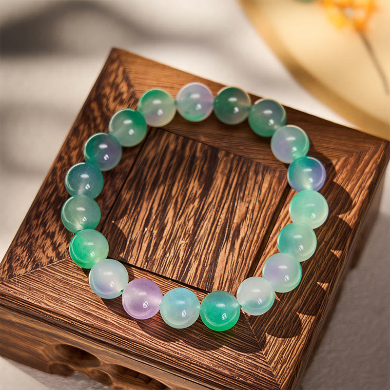 Nimara Ritual White Chalcedony Emotional Balance Blue Floral Round Bead Bracelet