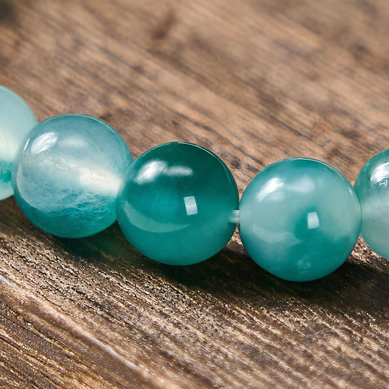 Nimara Ritual White Chalcedony Emotional Balance Blue Floral Round Bead Bracelet