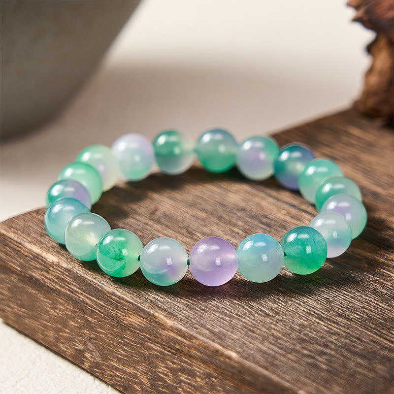 Nimara Ritual White Chalcedony Emotional Balance Blue Floral Round Bead Bracelet