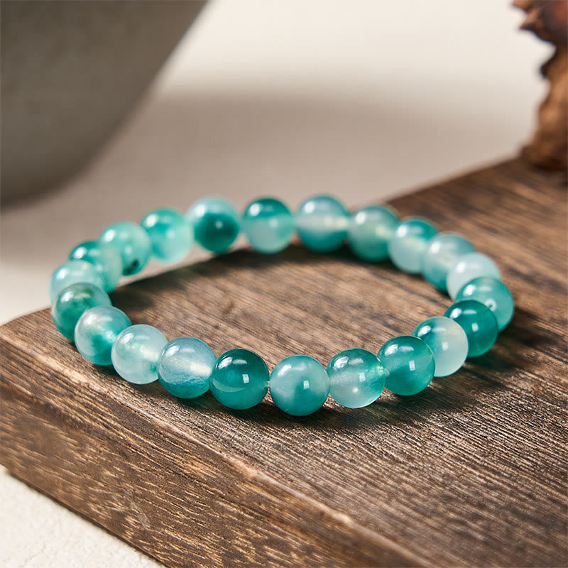 Nimara Ritual White Chalcedony Emotional Balance Blue Floral Round Bead Bracelet