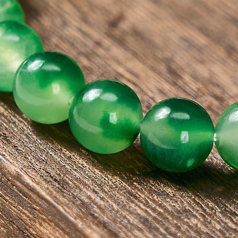 Nimara Ritual White Chalcedony Healing Green Floating Flower Round Beaded Bracelet