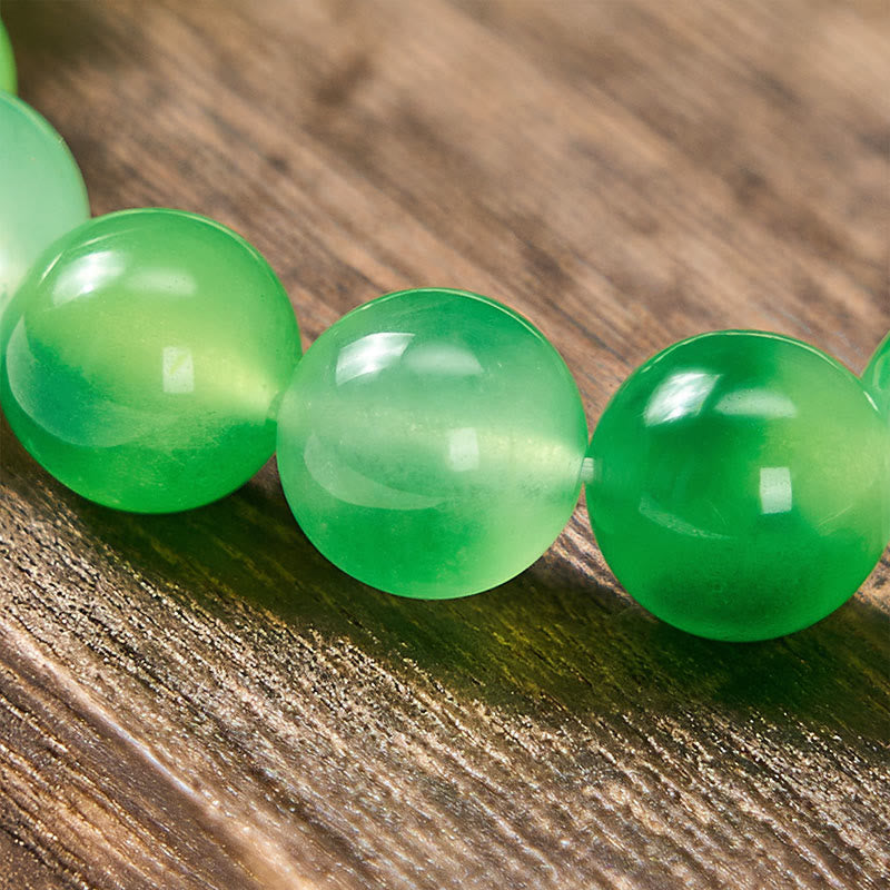 Nimara Ritual White Chalcedony Healing Green Floating Flower Round Beaded Bracelet