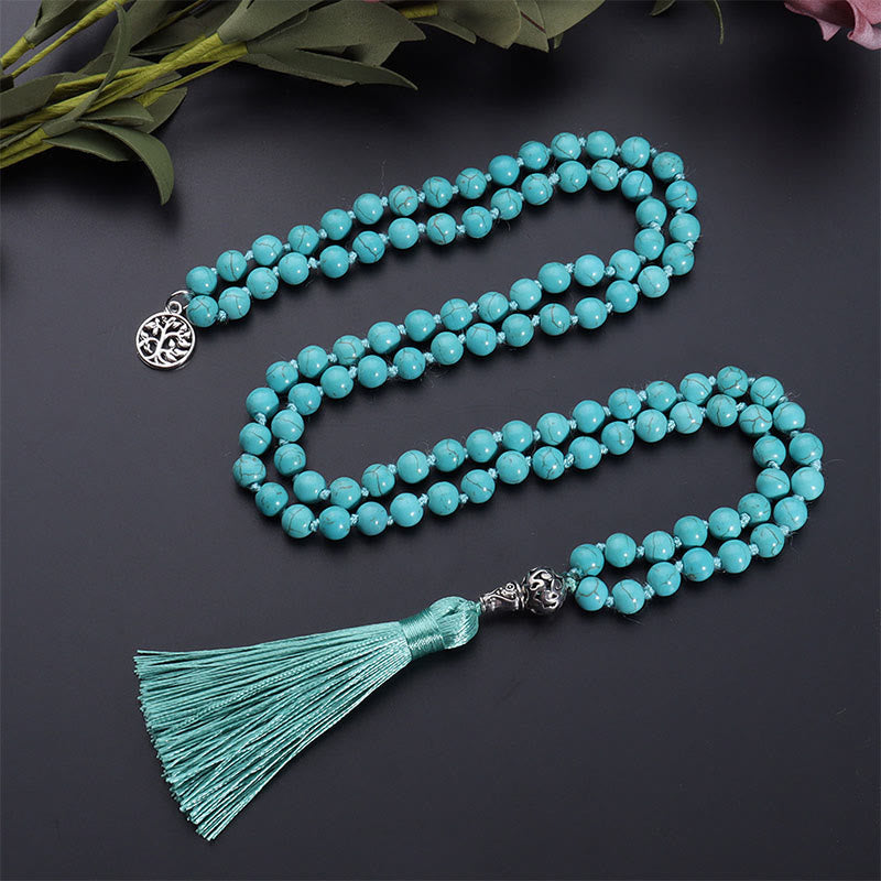 Nimara Ritual Turquoise Tree of Life Protection Knotted Tassel Mala