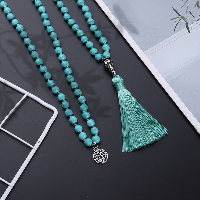 Nimara Ritual Turquoise Tree of Life Protection Knotted Tassel Mala