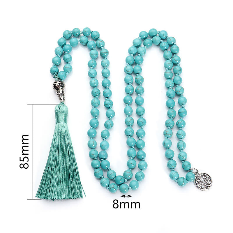 Nimara Ritual Turquoise Tree of Life Protection Knotted Tassel Mala