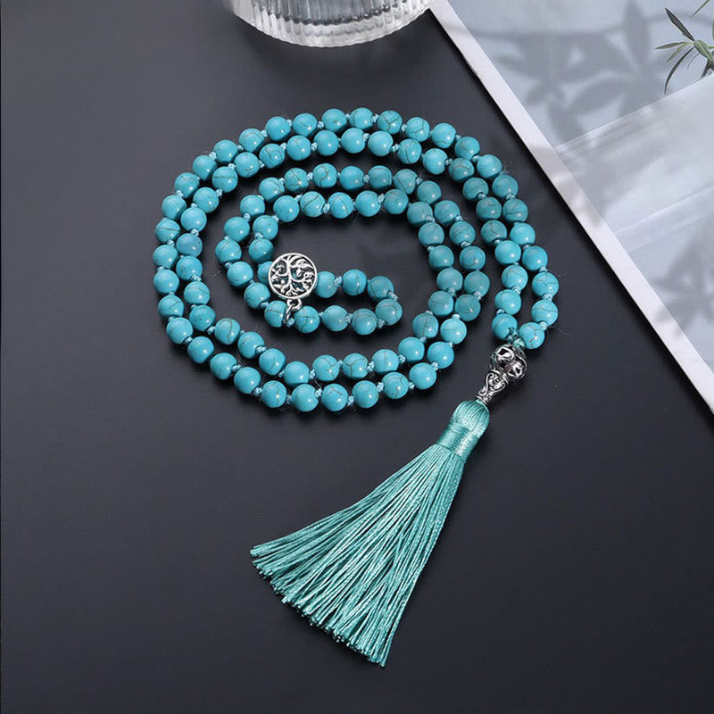Nimara Ritual Turquoise Tree of Life Protection Knotted Tassel Mala