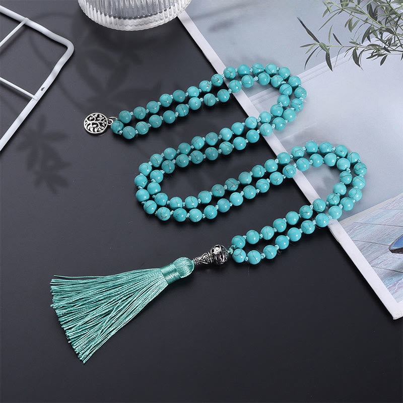 Nimara Ritual Turquoise Tree of Life Protection Knotted Tassel Mala