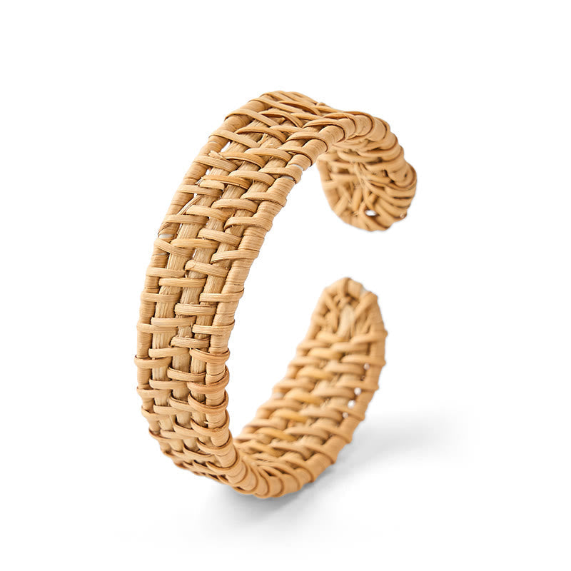 Nimara Ritual Handwoven Natural Rattan Bohemian Open Cuff Bracelet